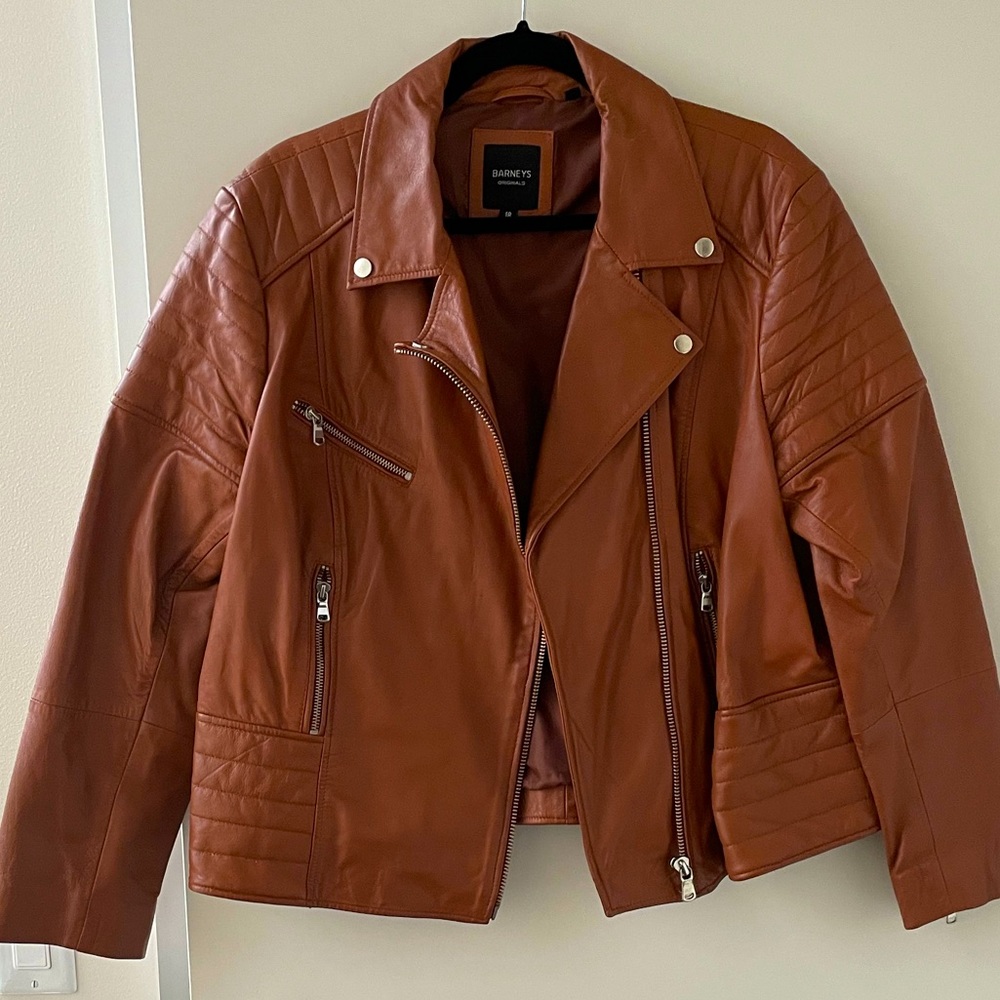 Barney’s 100% REAL leather jacket in tan size US 14/Large